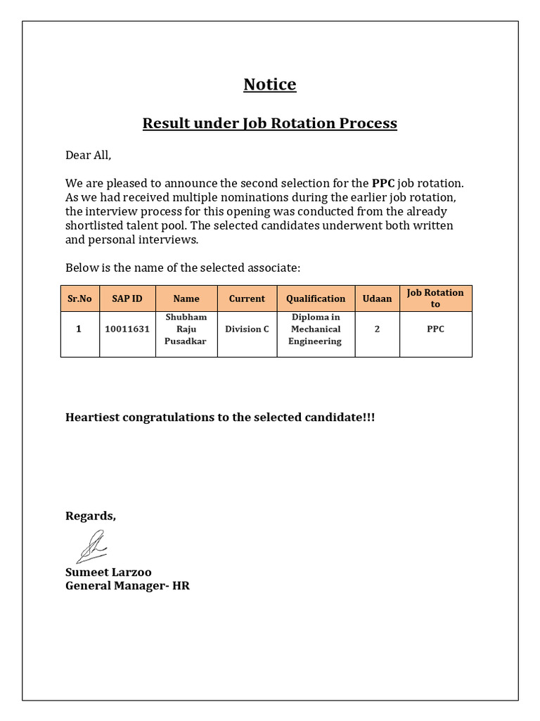 PPC Result Under Job Rotation Process - Jan'25 | PDF
