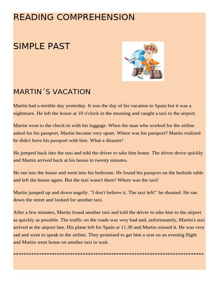 Martin's Vacation Reading Comprehension | PDF | Aviation