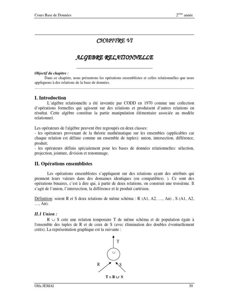 Algèbre Relationnelle en Bases de Données | PDF | Gestion des données ...