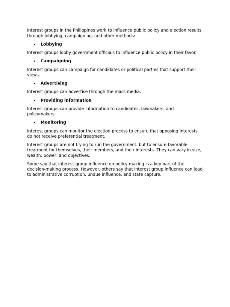 Influence of Interest Groups in the Philippines | PDF