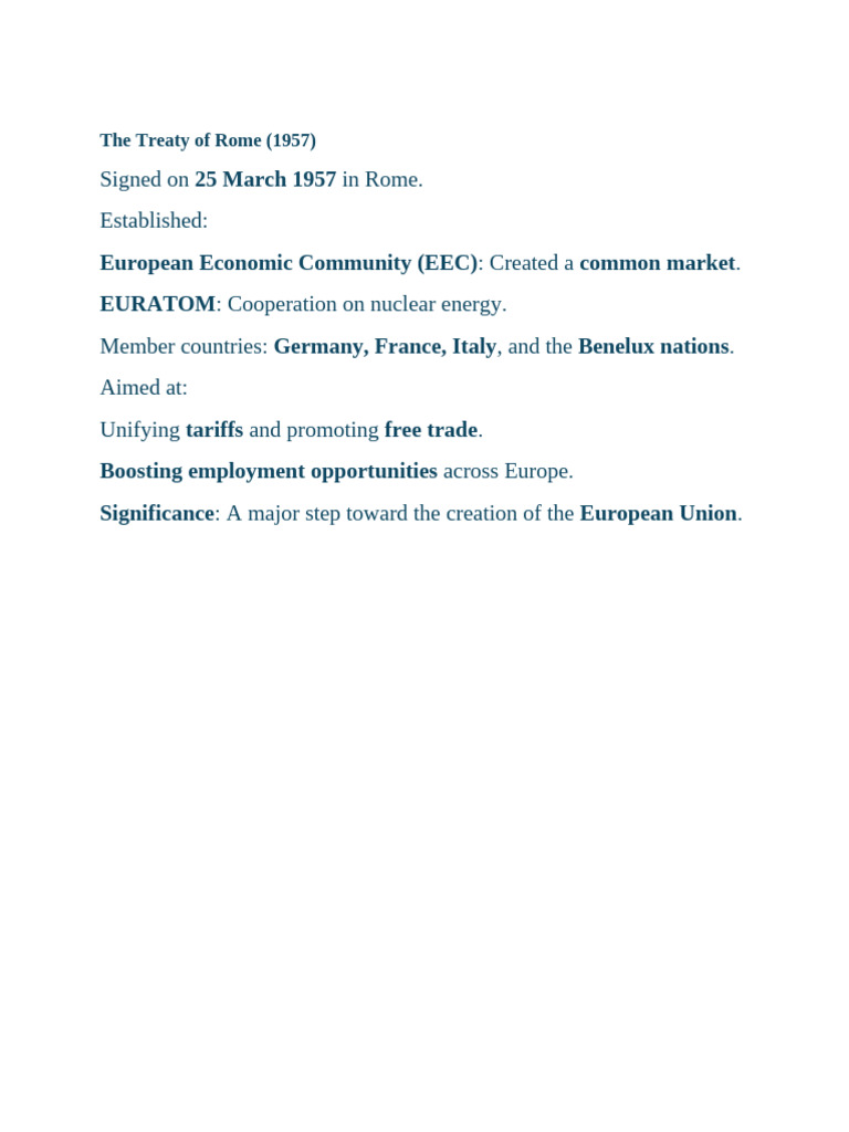 Treaty of Rome: EEC and EURATOM Formation | PDF