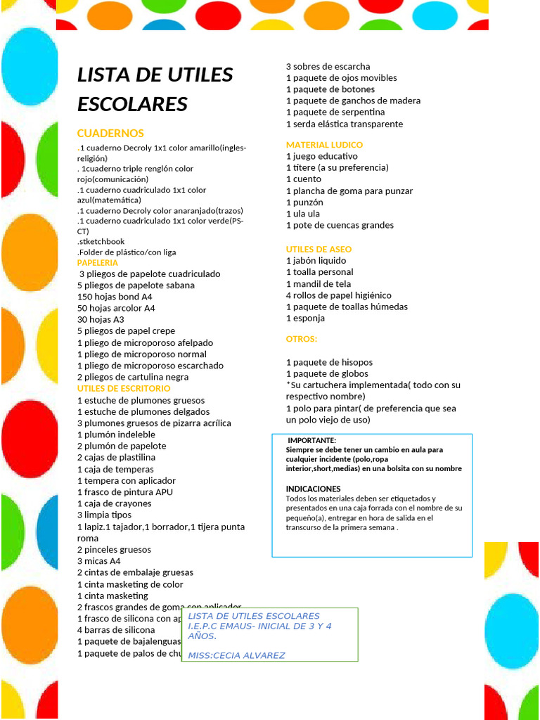 Lista de Útiles Escolares 2023 | PDF | Papelería