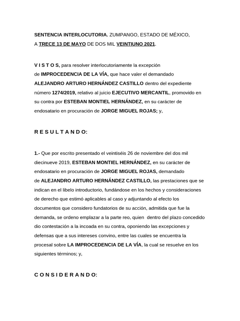 Sentencia Interlocutoria | PDF | Instrumento negociable | Ley procesal