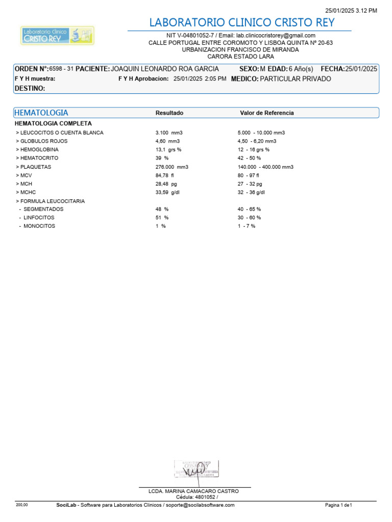 JOAQUIN LEONARDO ROA GARCIA | PDF | Hematología | Especialidades Medicas
