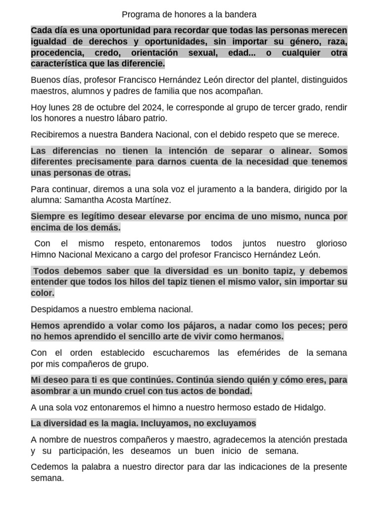 Honores a la Bandera y Diversidad | PDF