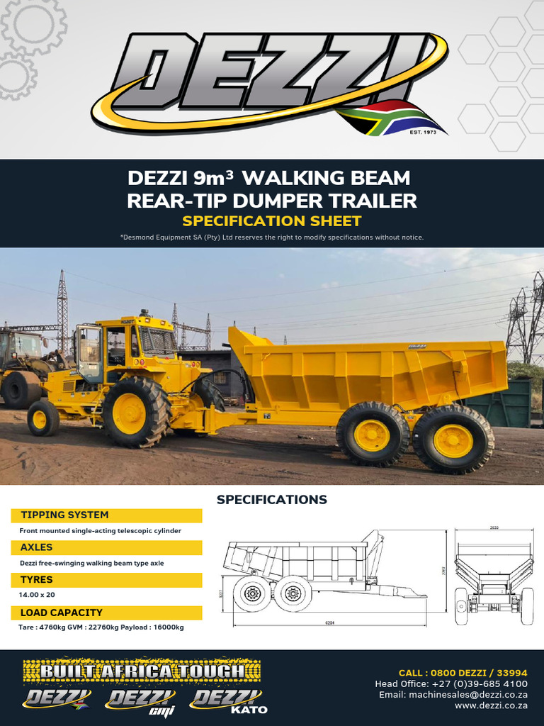 Dezzi 9m3 Walking Beam Dump Trailer | PDF