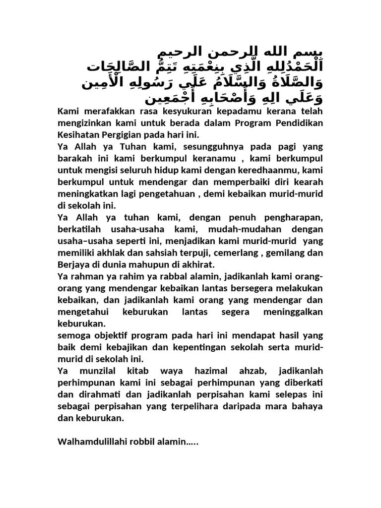 Doa Kesyukuran Program Pendidikan Kesihatan | PDF