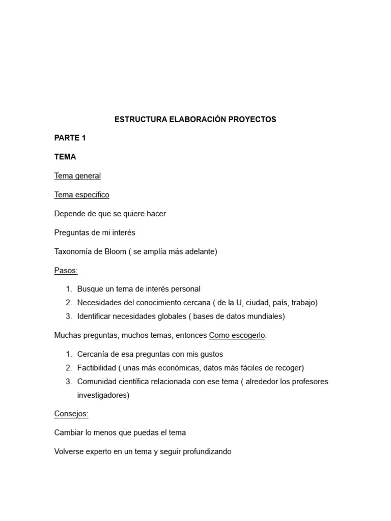 Estructura Elaboración Proyectos | PDF | Conocimiento | Metodología de ...