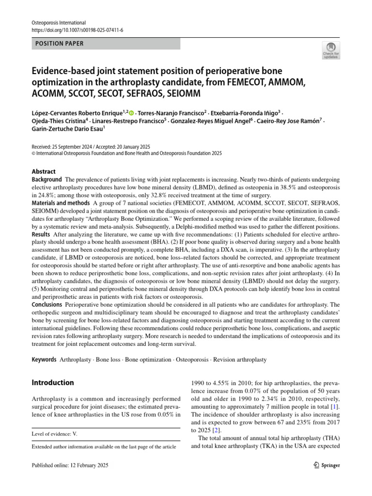 Evidence Based Joint Statement Position of Perioperative Bone ...