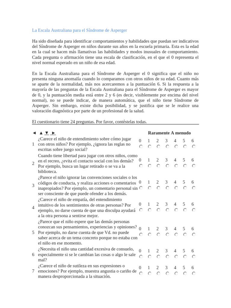 Escala Australiana para Asperger | PDF | Síndrome de Asperger | Las ...