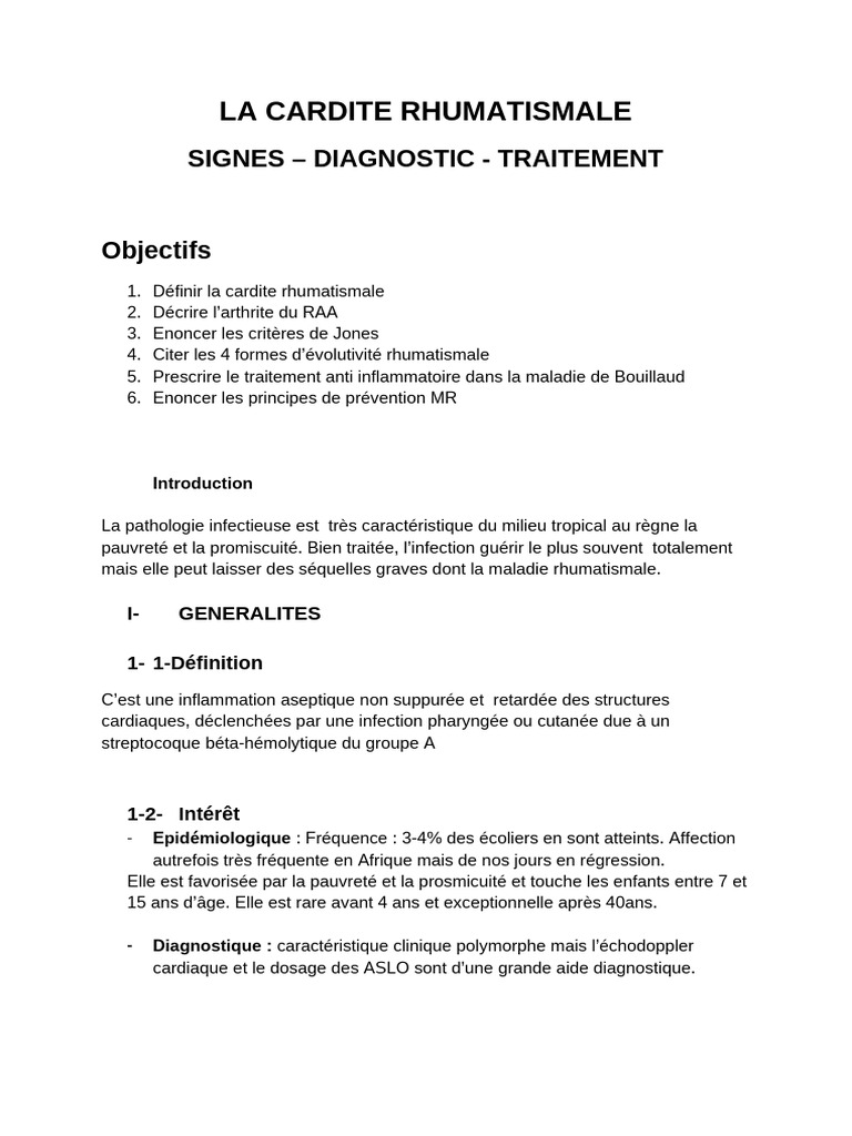 Cardite Rhumatisale : Diagnostic et Traitement | PDF | Spécialités ...