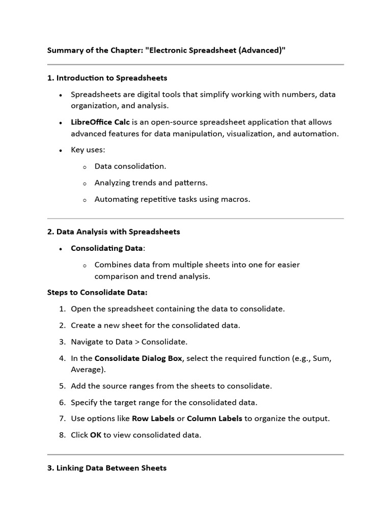 Advanced Spreadsheet Techniques Summary | PDF | Spreadsheet ...