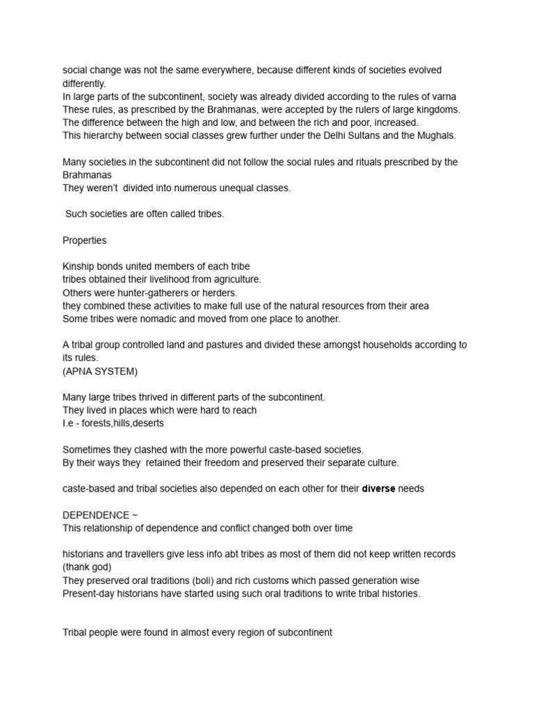 Tribes, Nomads and Setltled Communities NOTES | PDF | Caste