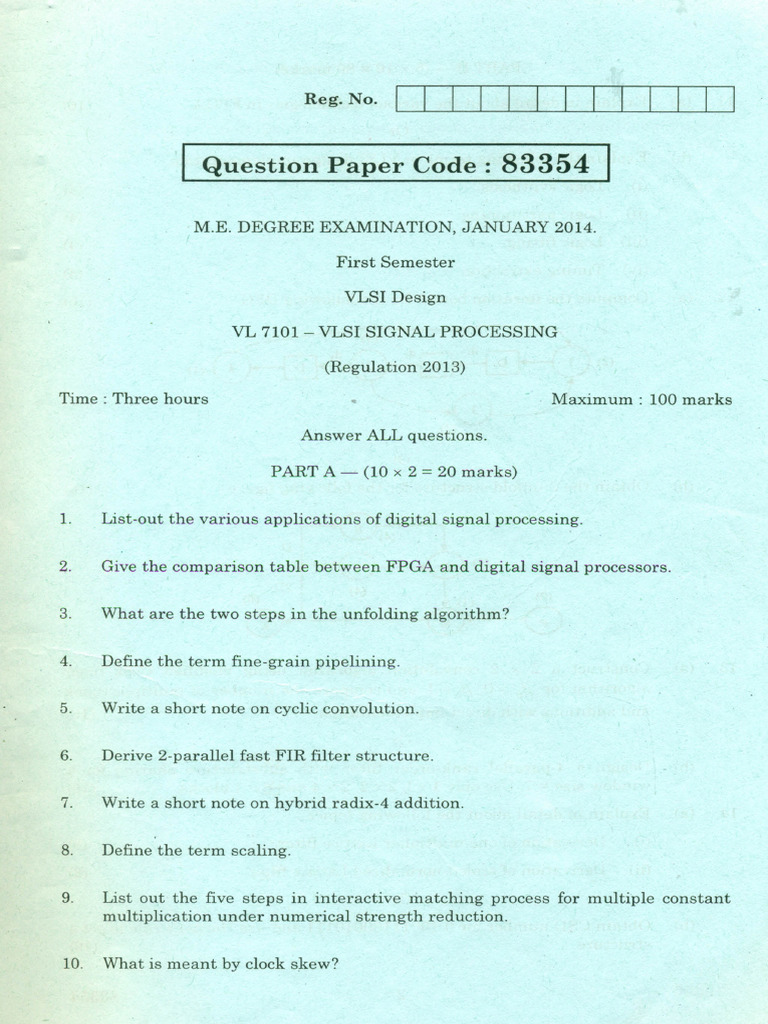 Vlsi Signal Processing Exam Questions Pdf Filter Signal Processing