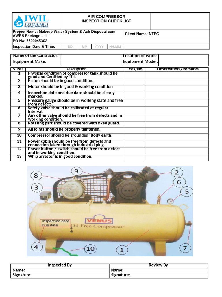 Air Compressor Inspection Checklist | PDF