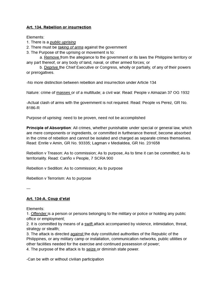 Philippine Laws on Rebellion and Sedition | PDF | Crimes | Crime & Violence