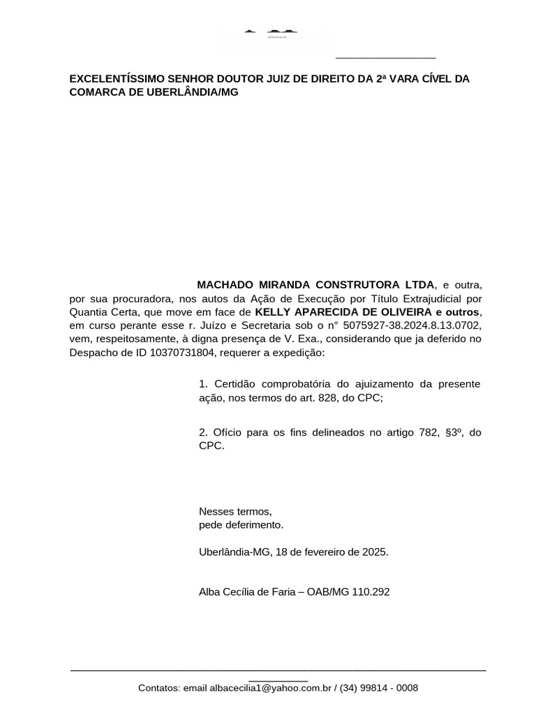 Pedido expedição certidão de execução - Execução | PDF