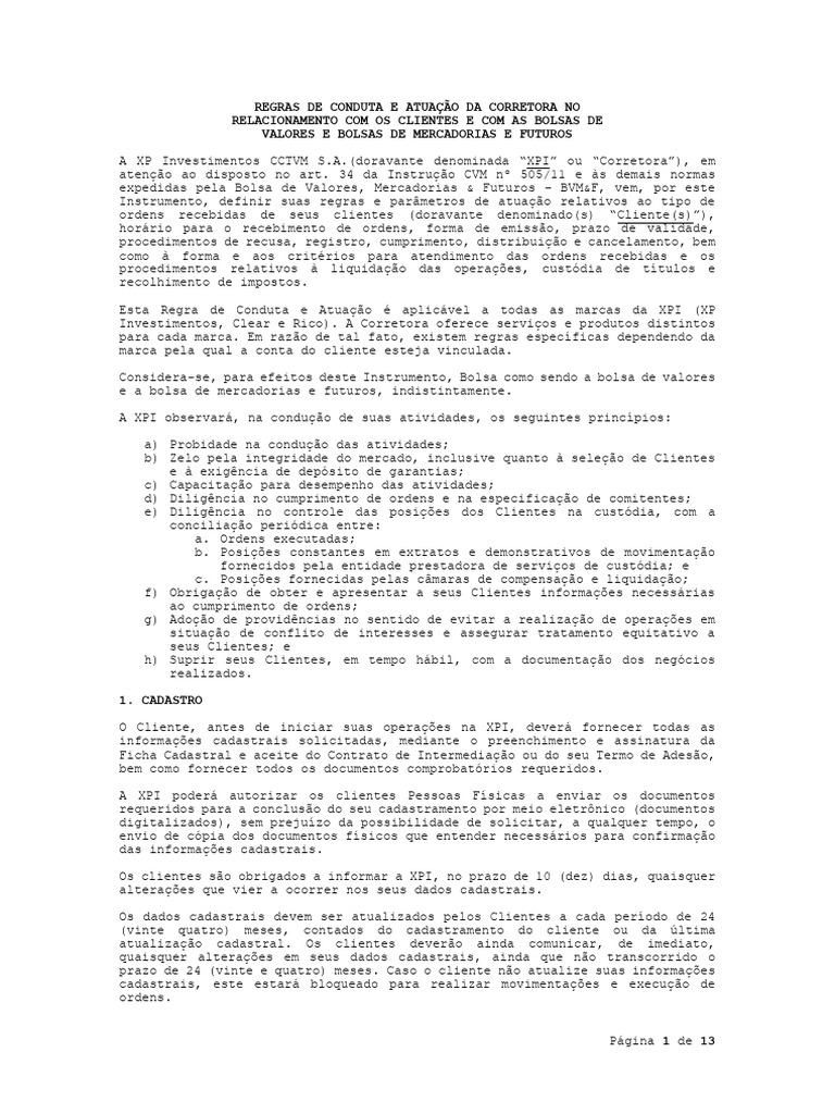 Regras de Conduta da Corretora XPI | PDF | Bolsa de valores | Avaliação ...