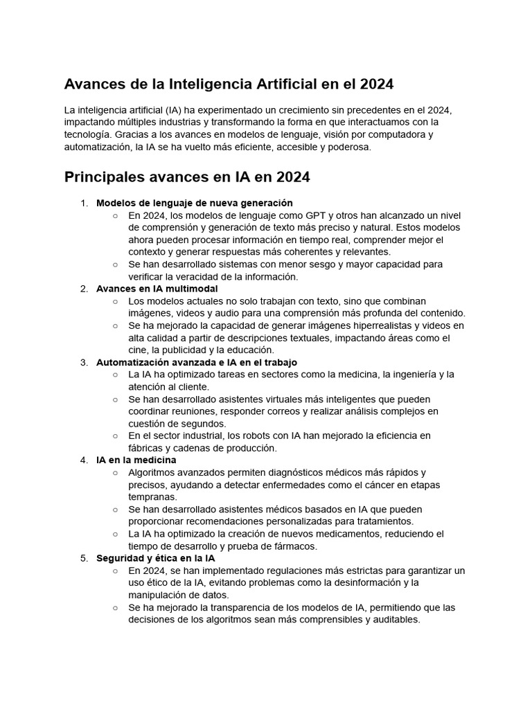 Avances Clave en IA 2024: Innovaciones y Impacto | PDF | Inteligencia ...