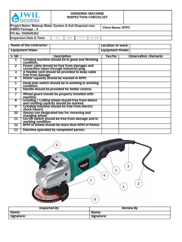 Grinding Machine Inspection Checklist | PDF