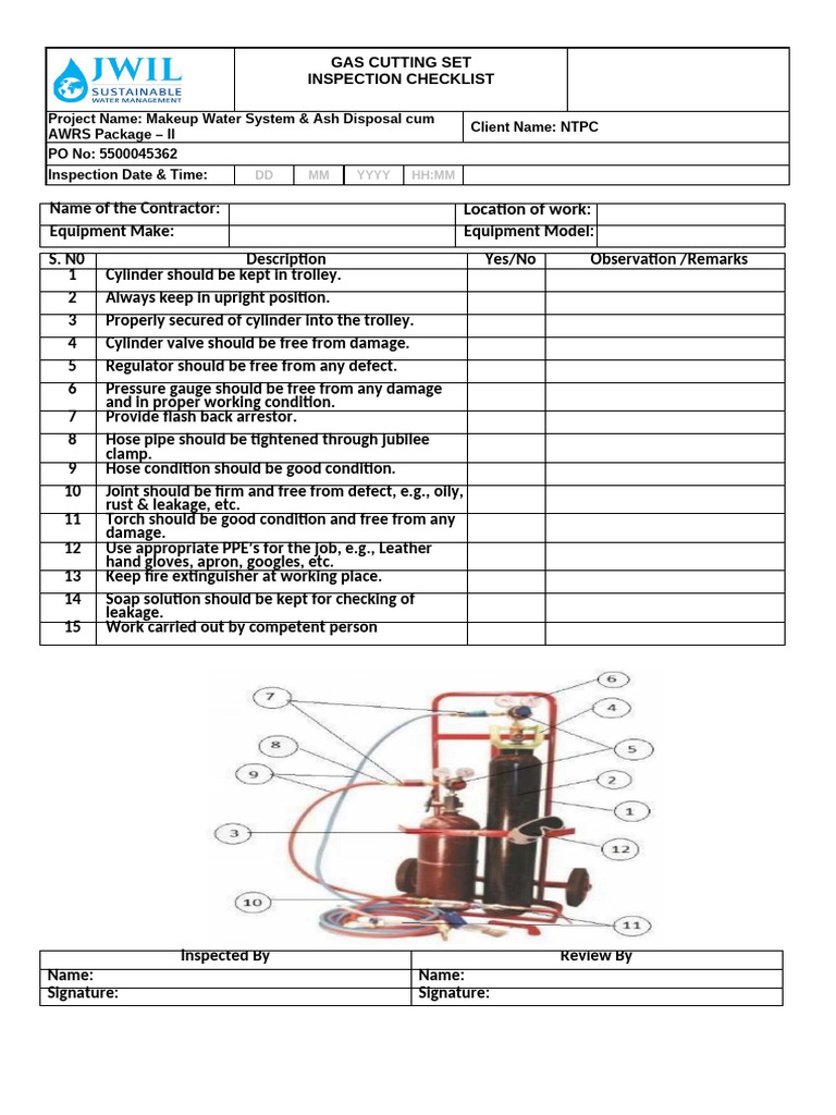 Gas Cutting Safety Inspection Checklist | PDF