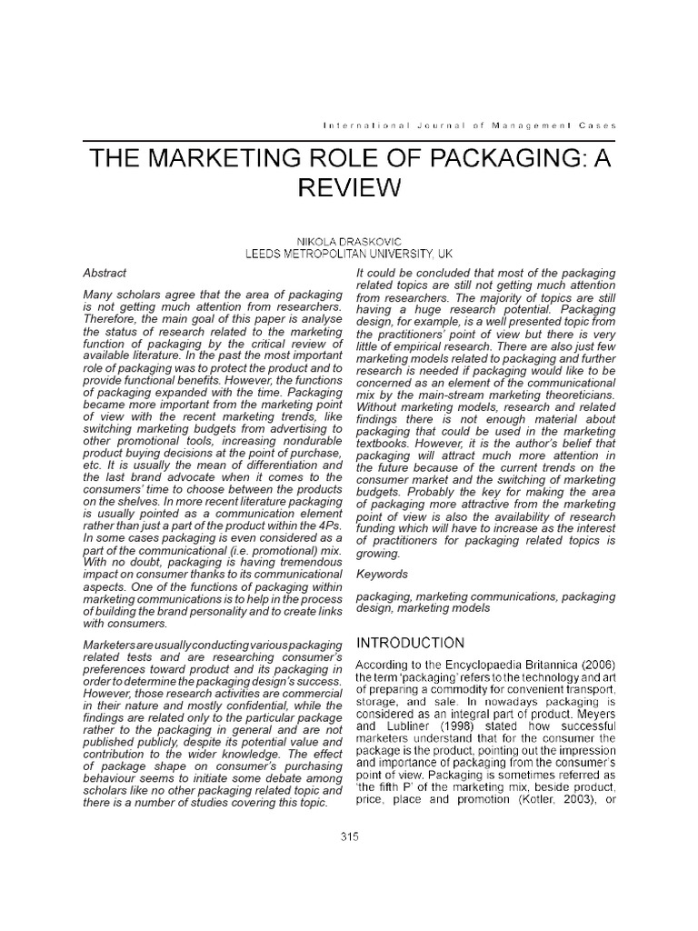 The Marketing Role of Packaging A Review | PDF | Marketing | Marketing ...