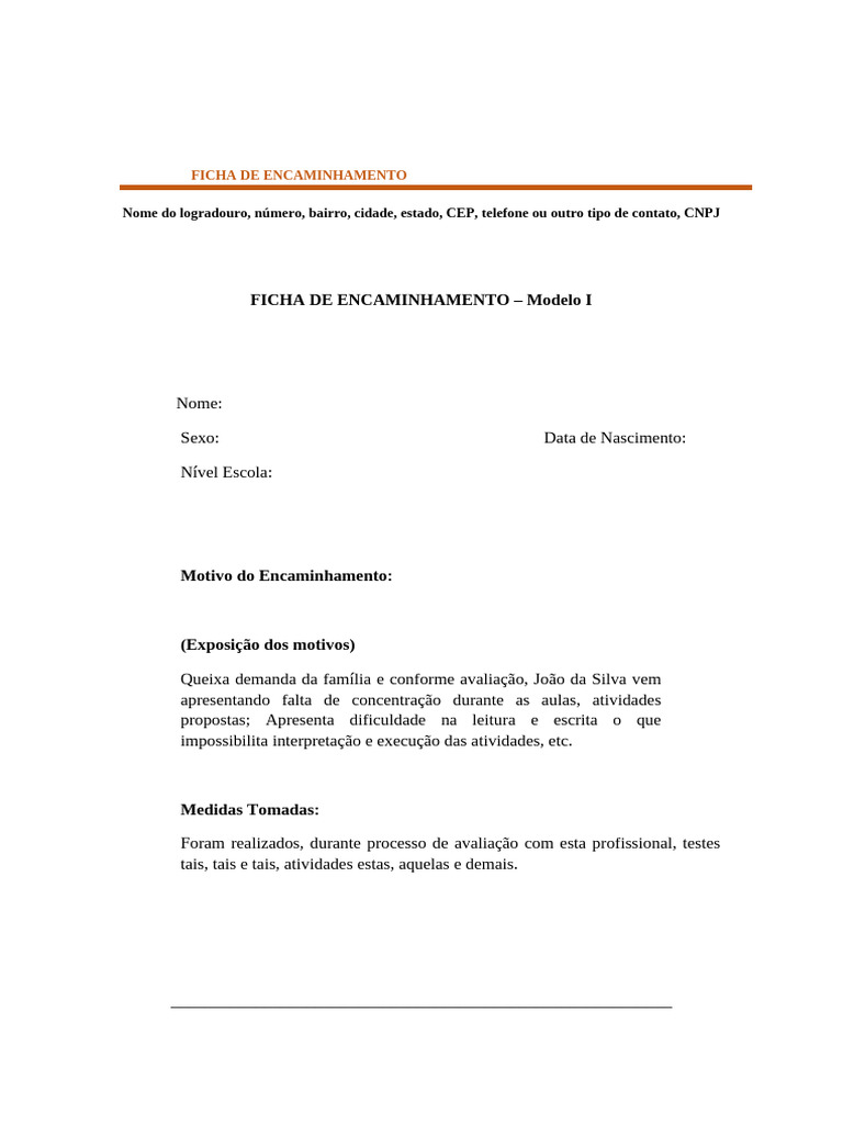 Ficha de Encaminhamento Escolar Modelo | PDF