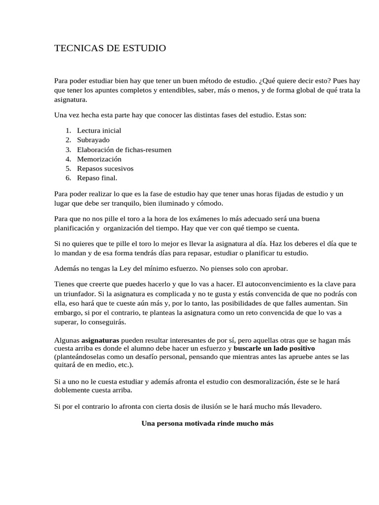 Técnicas Efectivas de Estudio | PDF | Habilidades de estudio