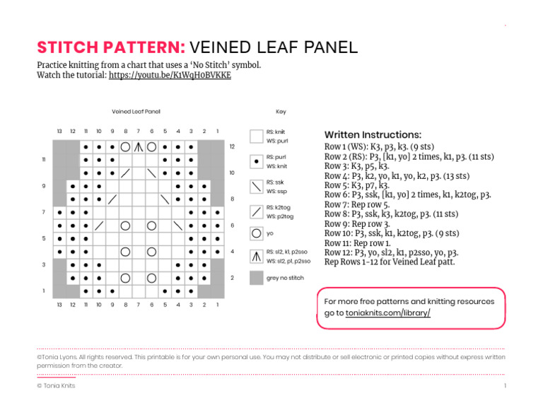 Stitch Pattern Veined Leaf Panel | PDF | Knitting | Needlework