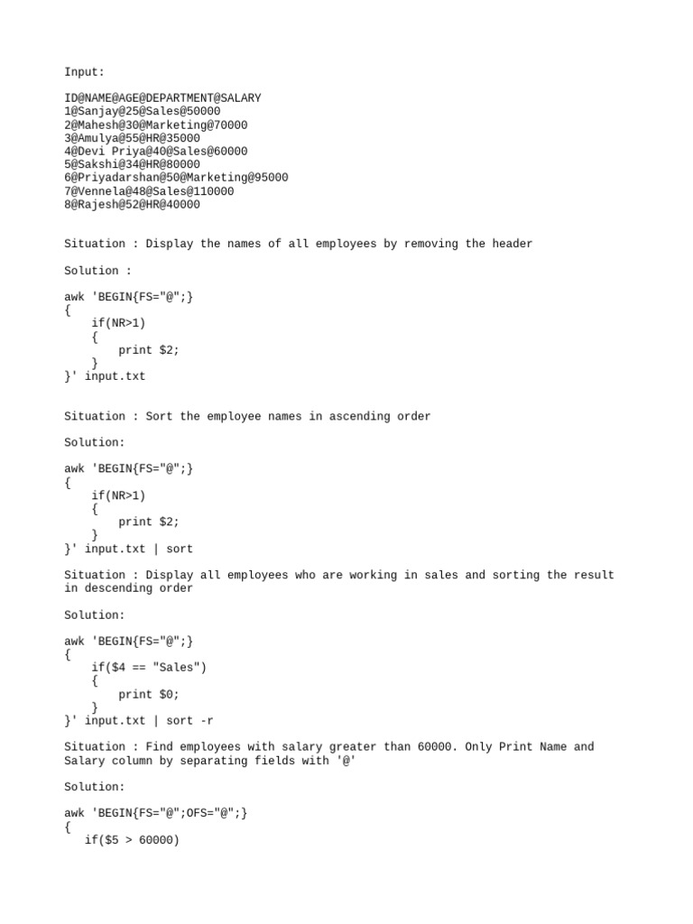Employee Data Processing with AWK | PDF | Computer Programming