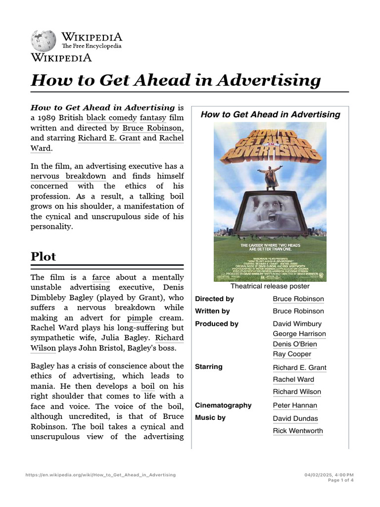 How to Get Ahead in Advertising (1989) PDF