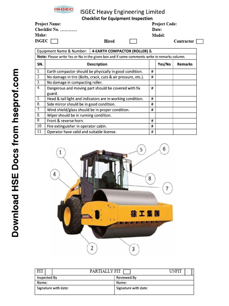Inspection Checklist of Earth Compector Roller | PDF