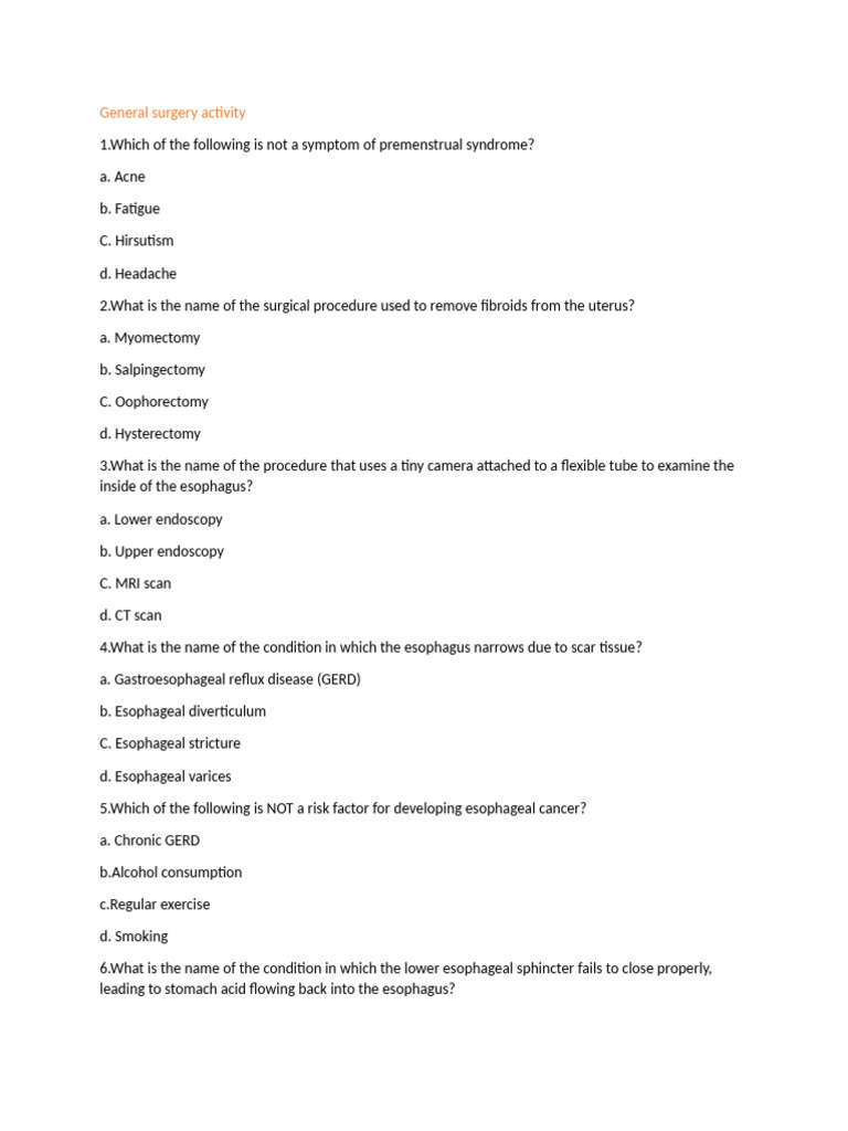 General Surgery Procedures and Conditions | PDF | Esophagus ...