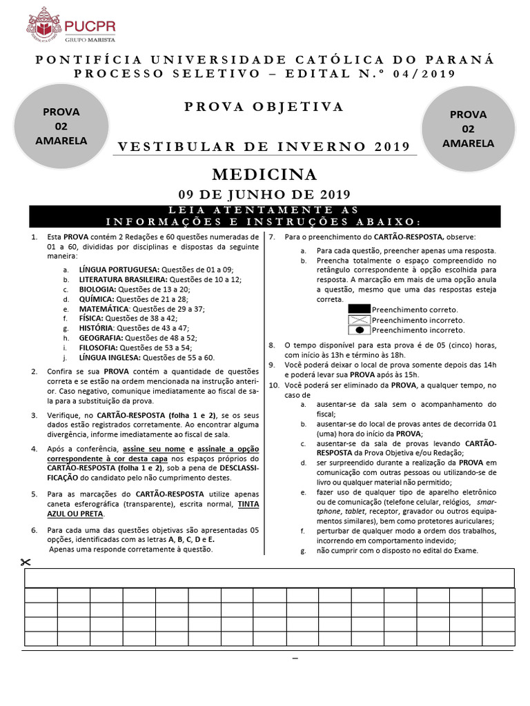Prova de Medicina - Vestibular PUC-PR 2019 | PDF | Dióxido de carbono ...