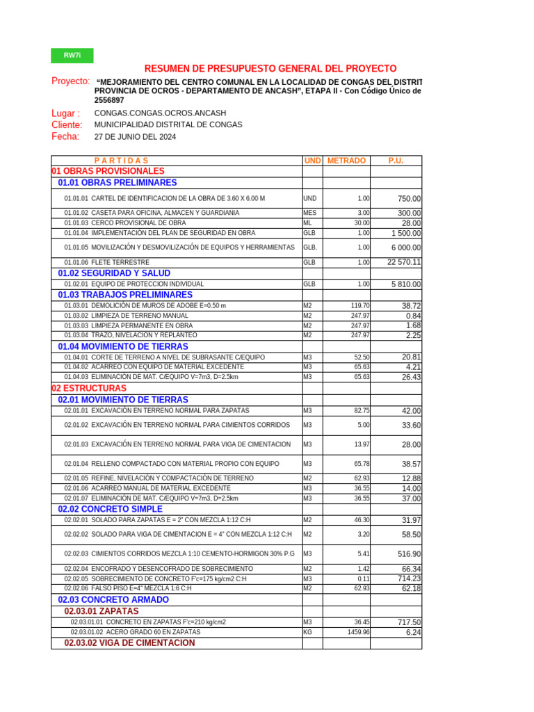 6.00 Presupuesto de Obra | PDF | Fundación (Ingeniería) | Hormigón