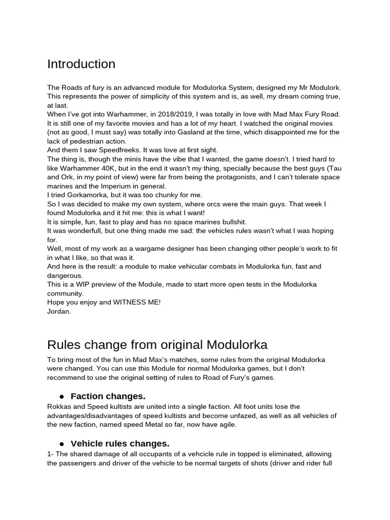 Modulorka: Roads of Fury Module Guide | PDF | Vehicles | Transport
