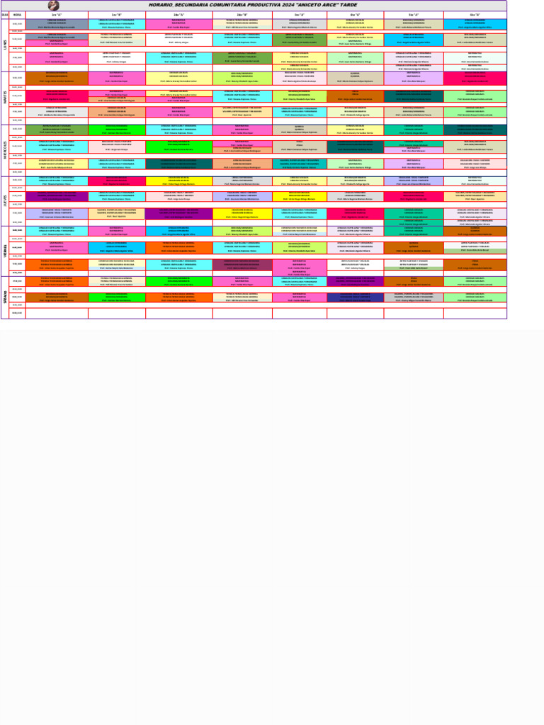 Horario Escolar Secundaria 2024 | PDF | Enseñando | Educación en artes ...