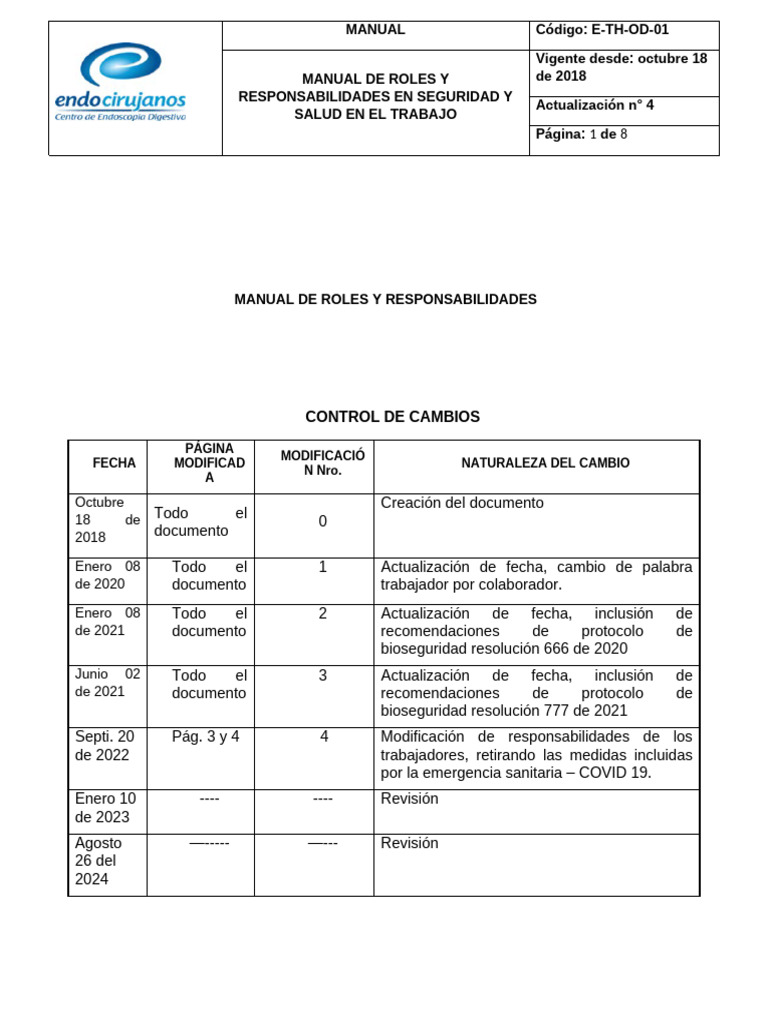 E-TH-OD-01 Roles y Responsabilidades 2023. | PDF | Responsabilidad