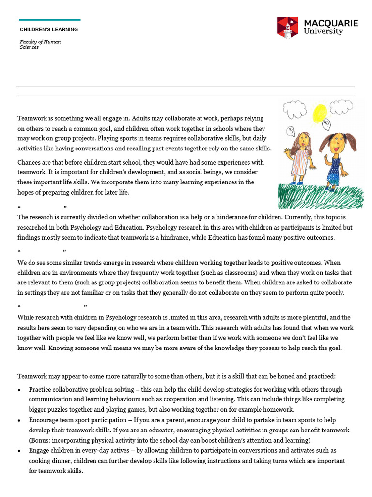 Teamwork Skills for Kids | PDF | Learning | Cognition