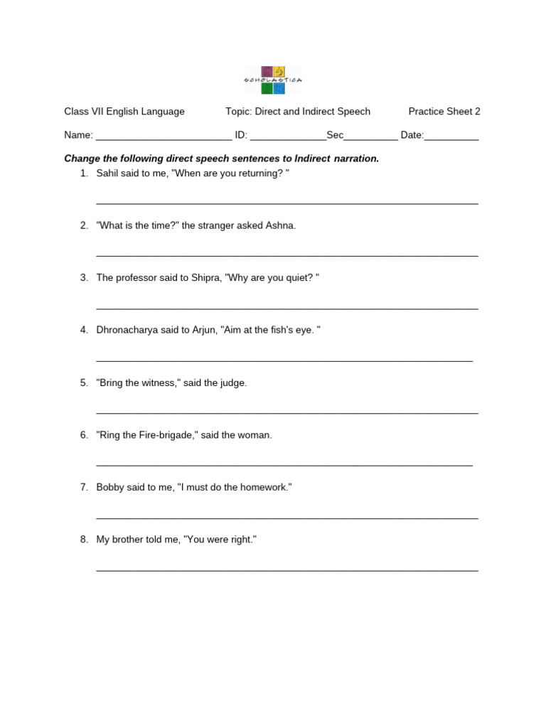 23-24 Practice Sheet 2 Change of Direct and Indirect Speech | PDF