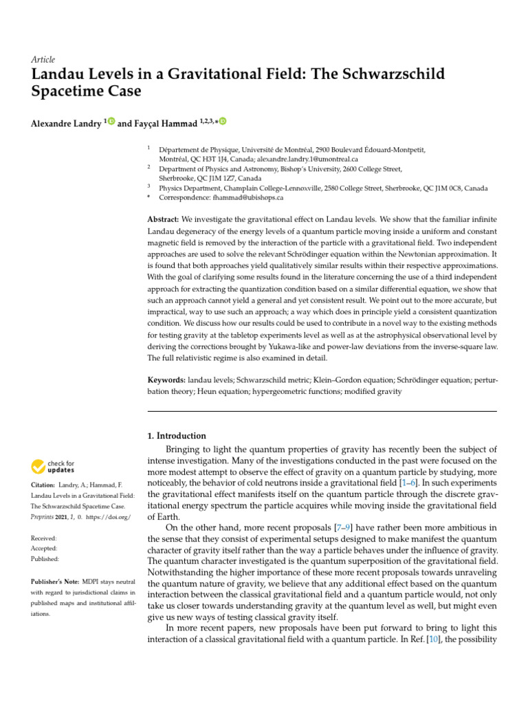 Landau Levels in Schwarzschild Gravity | PDF | Gravity | Perturbation ...