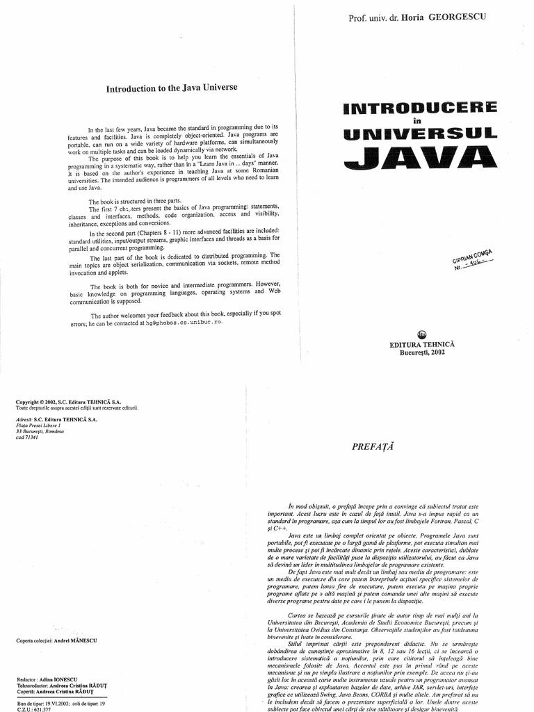 Introducere in Universul JAVA (RO) (Horia Georgescu) (Editura Tehnica ...