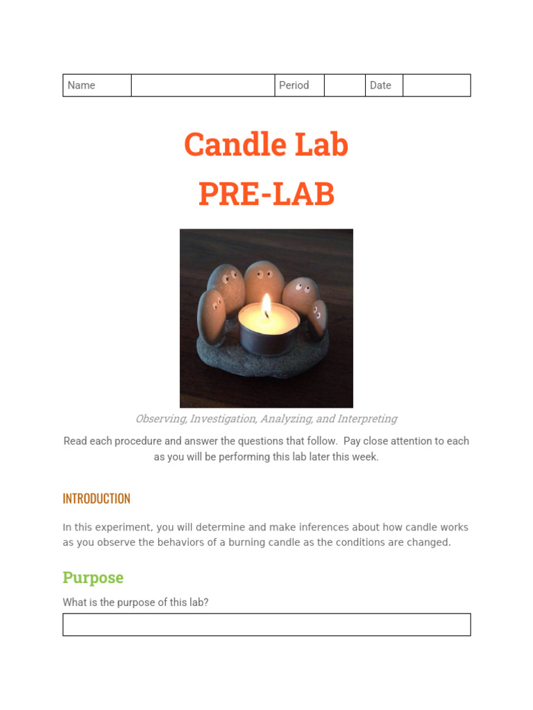 Logan's Copy of 7.5A Candle Lab (Prelab) | PDF | Candle