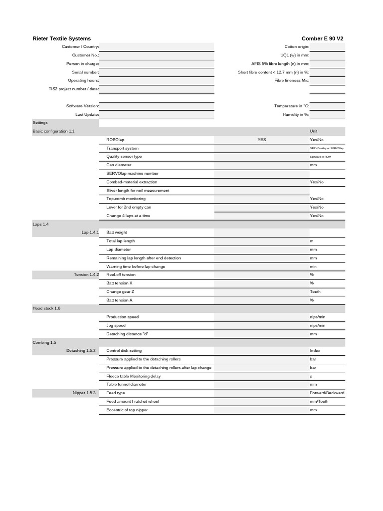 Rieter Comber E 90 V2 Specifications | PDF | Textiles | Materials