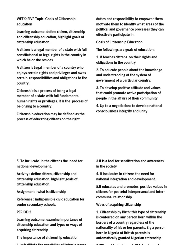 Goals of Citizenship Education in Nigeria | PDF | Citizenship | Nationality