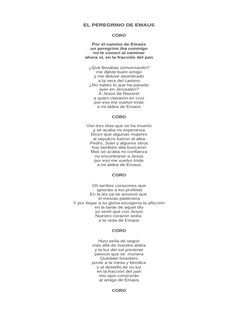 Letra de El Peregrino de Emaús | PDF