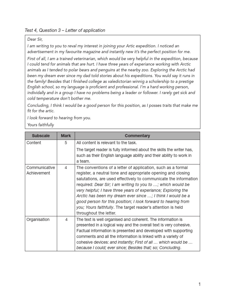 B2 First 4, Test 4, Question 3 - Letter of Application | PDF ...