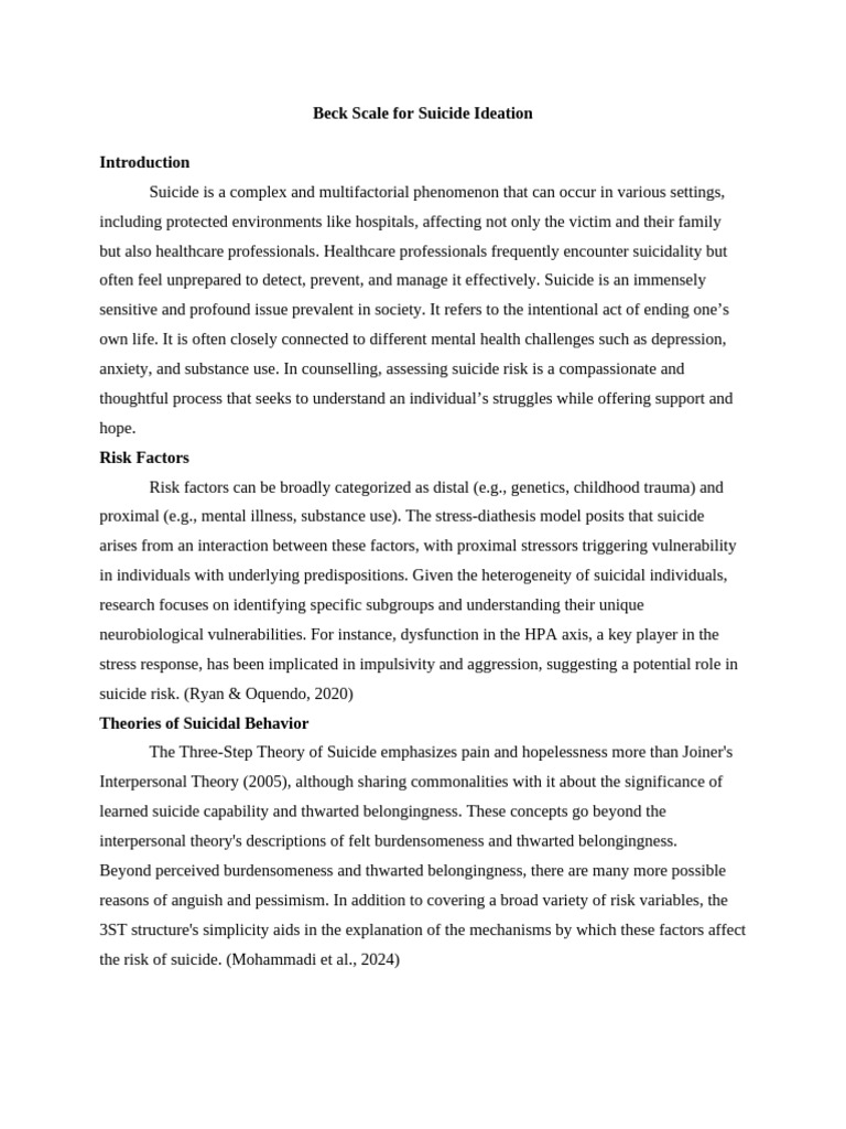 Beck Scale for Suicide Ideation Overview | PDF | Suicide | Mental Disorder