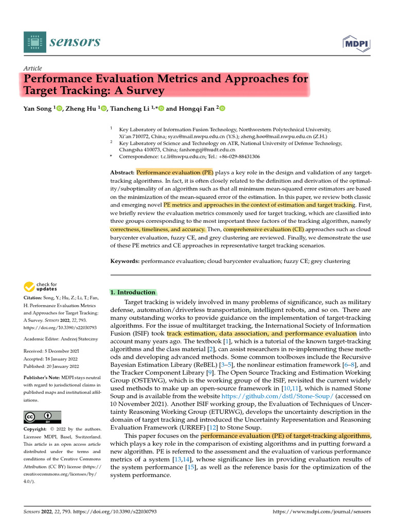 Performance Evaluation Metrics and Approaches For Target Tracking - A ...