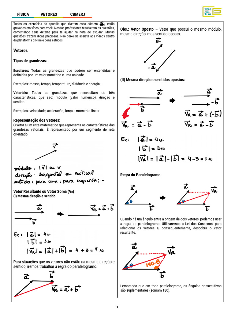 Exercícios de Física: Vetores e Grandezas | PDF | Vetor euclidiano ...